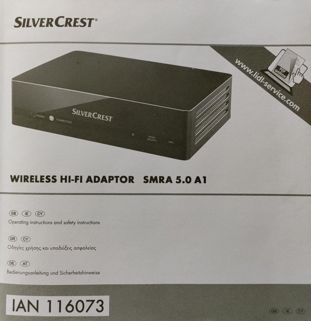 SilverCrest Smart Audio 
Streamer manual - front